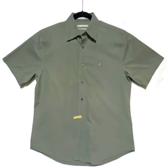 Nordstrom Button Up Shirt Men's Medium Short Sleeve Green Wrinkle Free - Picture 1 of 7